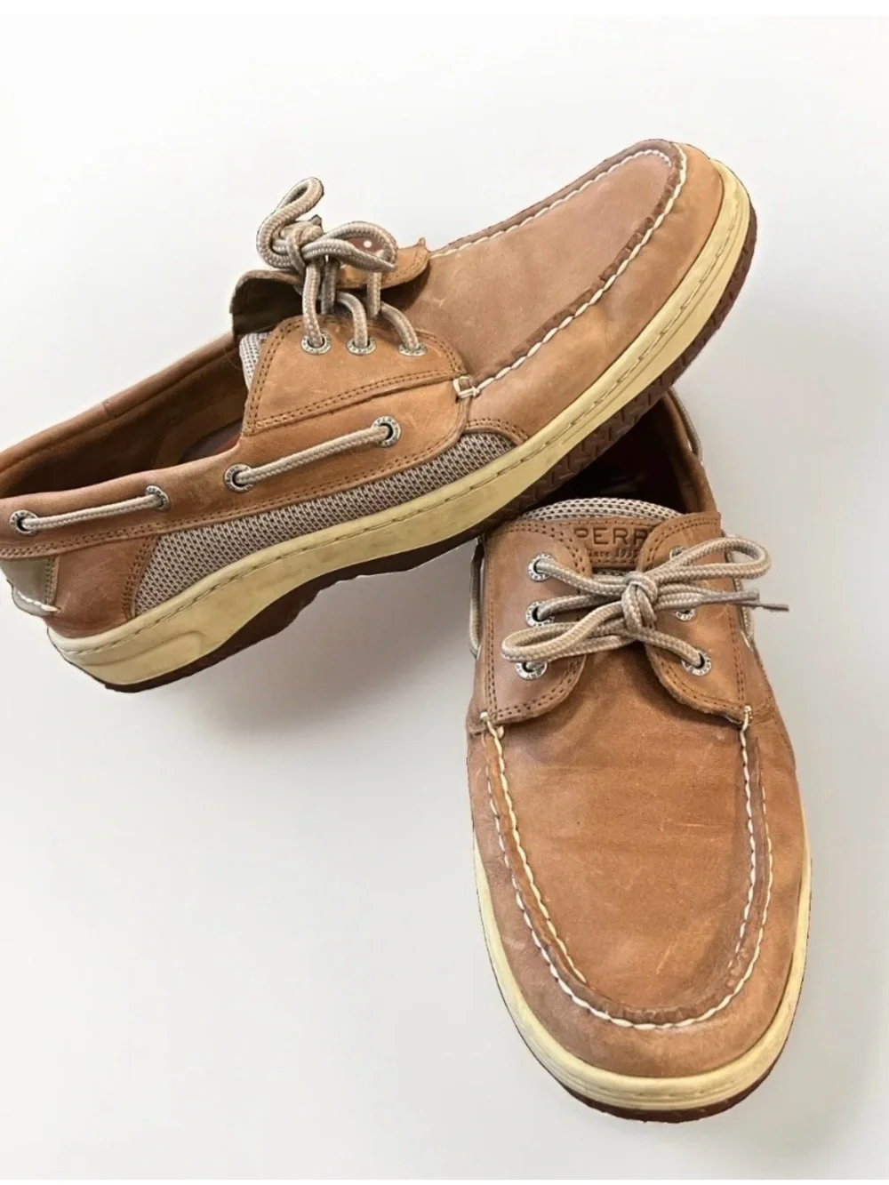 Sperry Top-Sider Tan Brown Leather & Mesh Boat Shoes